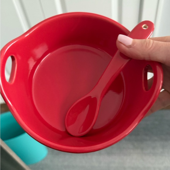 Bundle 2 Tastefully Simple Dip Bowls & Spoon Rust Red Gift Kitchen Appetizers - Picture 7 of 11